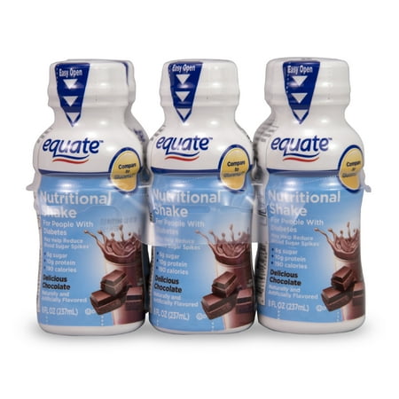 Equate Delicious Diabetic Chocolate Nutritional Shake, 8 Fl Oz, 6 (Best Chocolate For Diabetics)