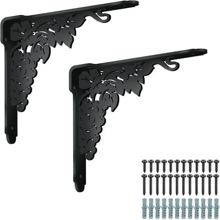 2 Pack Grapes Shelves Brackets Heavy Duty Decorative Shelf Bracket Black Iron Fireplace Mantel Corbels Counter Supports Metal Corner Brace Bathroom 8.3x6.8in colorful DIY