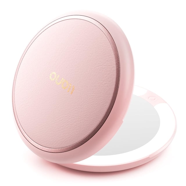 Maquillaje de viaje compacto con iluminación de espejo plano con aumento de 1X/2X