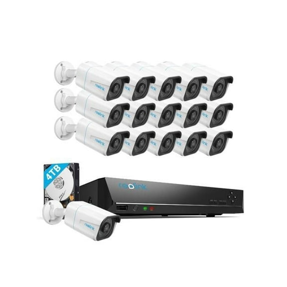 Reolink 4K PoE Security Camera System,16pcs 8MP IP Camera Huam/Car Motion Detection IP67 Waterpoof 16CH NVR with 4TB HDD RLK16-810B16-A