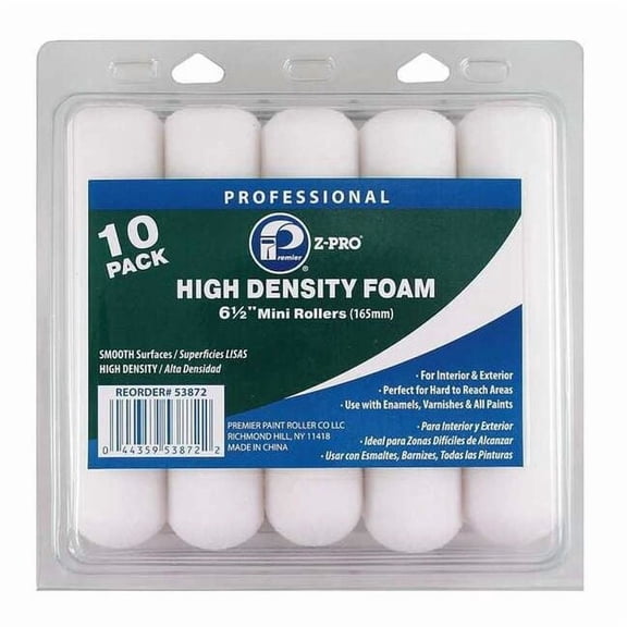 Premier 6-1/2" Mini Paint Roller Cover, Foam, 10 PK 53872