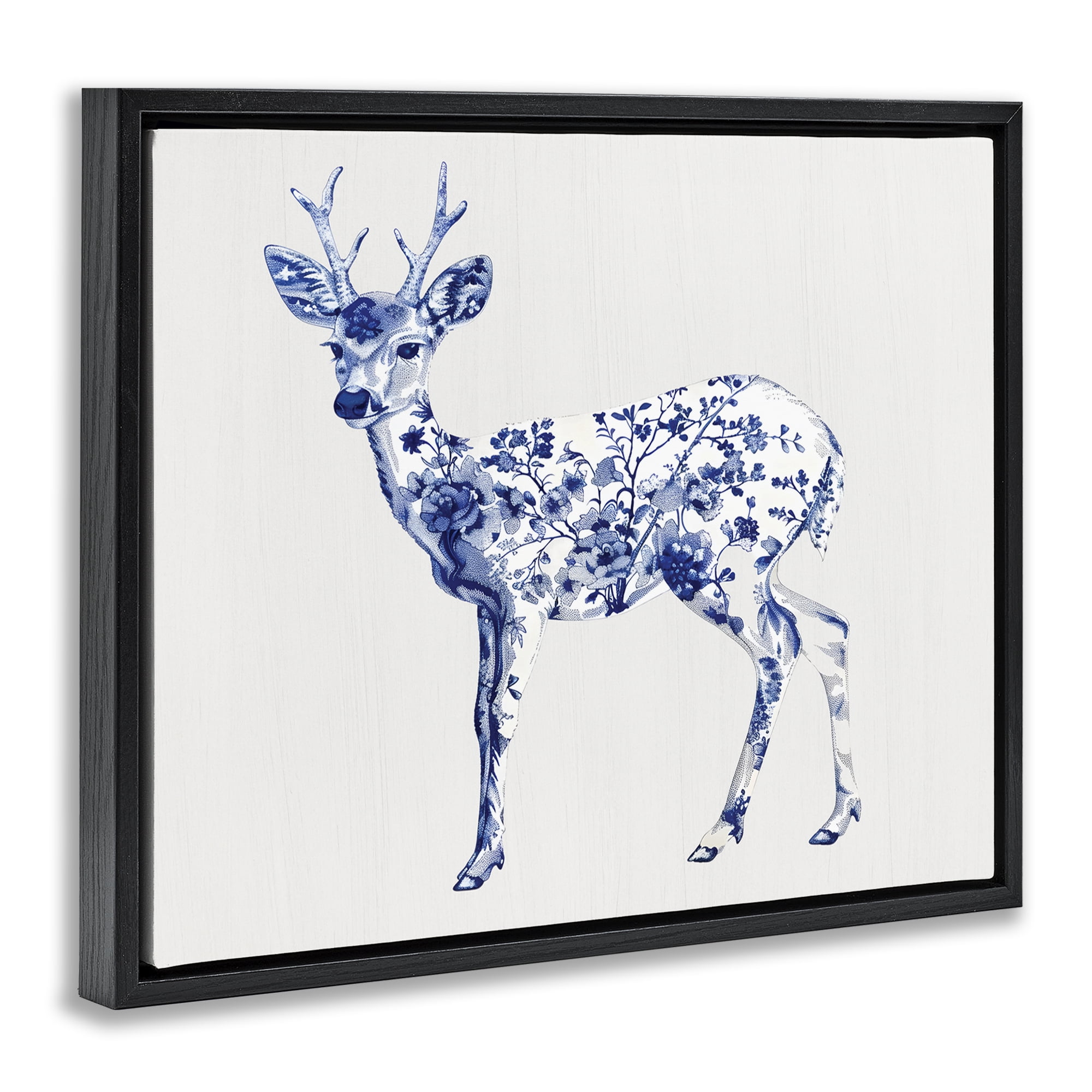 Graceful Toile Deer Black Framed Floater Canvas Wall Art, design by Lettered and Lined