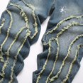 thumbnail image 6 of Reppunk Men's Vintage Blue Spider Web Embroidered Frayed Patch Wide Leg Baggy Jeans, Raw Edge Layered Stacked Denim Pants, Streetwear Business Casual Daily Commute Trousers, 6 of 10