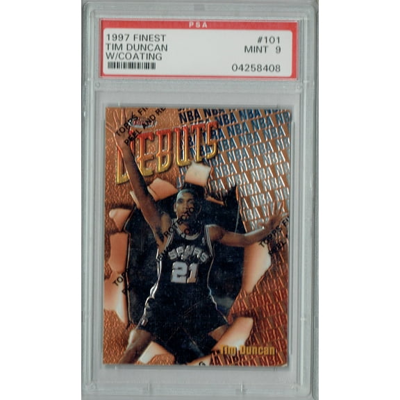 PSA 9 Tim Duncan 1997 Topps Finest #101 With Coating Rookie Card San Antonio Spurs