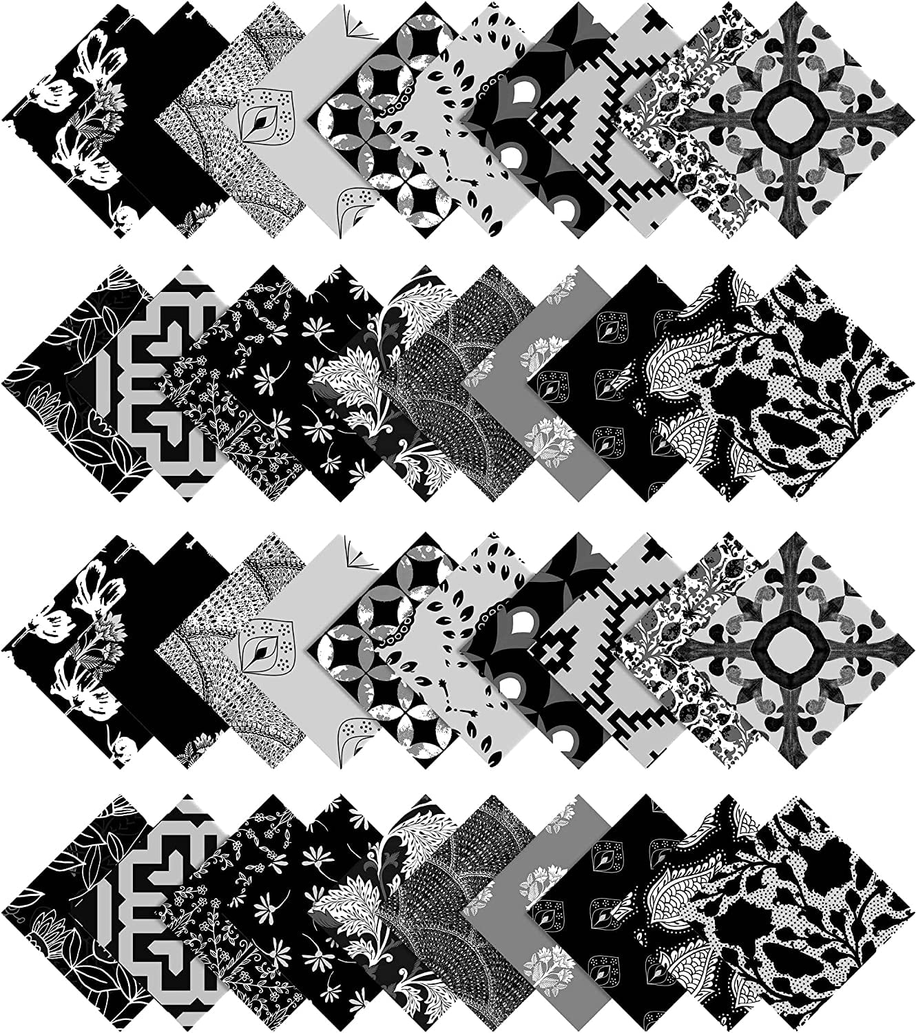 Soimoi 40Pcs Floral Artistic Print Cotton Precut Fabrics For Quilting Craft Strips 2.5x42inches Jelly Roll - Black
