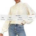 thumbnail image 3 of Women's Mock Neck Cable Knit Sweater, Long Sleeve Cropped Pullover, Loose Button Detail Knitted Jumper, Warm Casual Tops for Fall Winter Daily Wear White One Size, 3 of 3