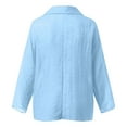 thumbnail image 5 of Womens 100% Cotton Linen Tunic Long Sleeve V Neck Gauze Shirt Casual Work Lounge Blouse Tops Sky Blue 2XL, 5 of 6