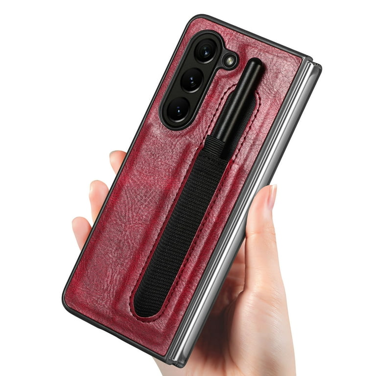 Decase for Samsung Galaxy Z Fold 5 Luxury Case,Premium Leather Lightweight  Slim Fit Phone Cases with Pen Slot Included Stylus,Shockproof Full Body  Protective Cover for Samsung Z Fold 5 2023, Red 