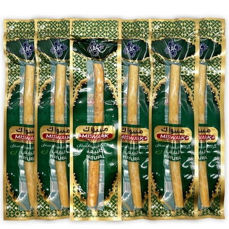 6 Pack Organic Miswak Toothbrushes | All-Natural Wooden Miswak Sticks for Teeth Whitening | Oral Care, Fresh Breath & Eco-Friendly | Original Flavor