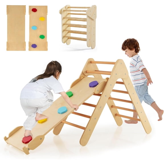OLAKIDS Climbing Toys for Toddlers, 3 in 1 Kids Wooden Montessori Triangle Set Climber Toy with Ramp Ladder Slide for Gym Playground, Baby Indoor Activity Play Structure for Boys Girls