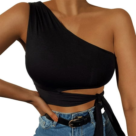 

Dtydtpe Womens Sleeveless Crop Tops Casual One Shoulder Ruched Slim Fit Bandage Cross Wrap Tie Up Crop Top 1x Top Shirt Women Dressy Silk Tunic Aspire Sports Bra 1x Womens Tops Brand Sleep Sh