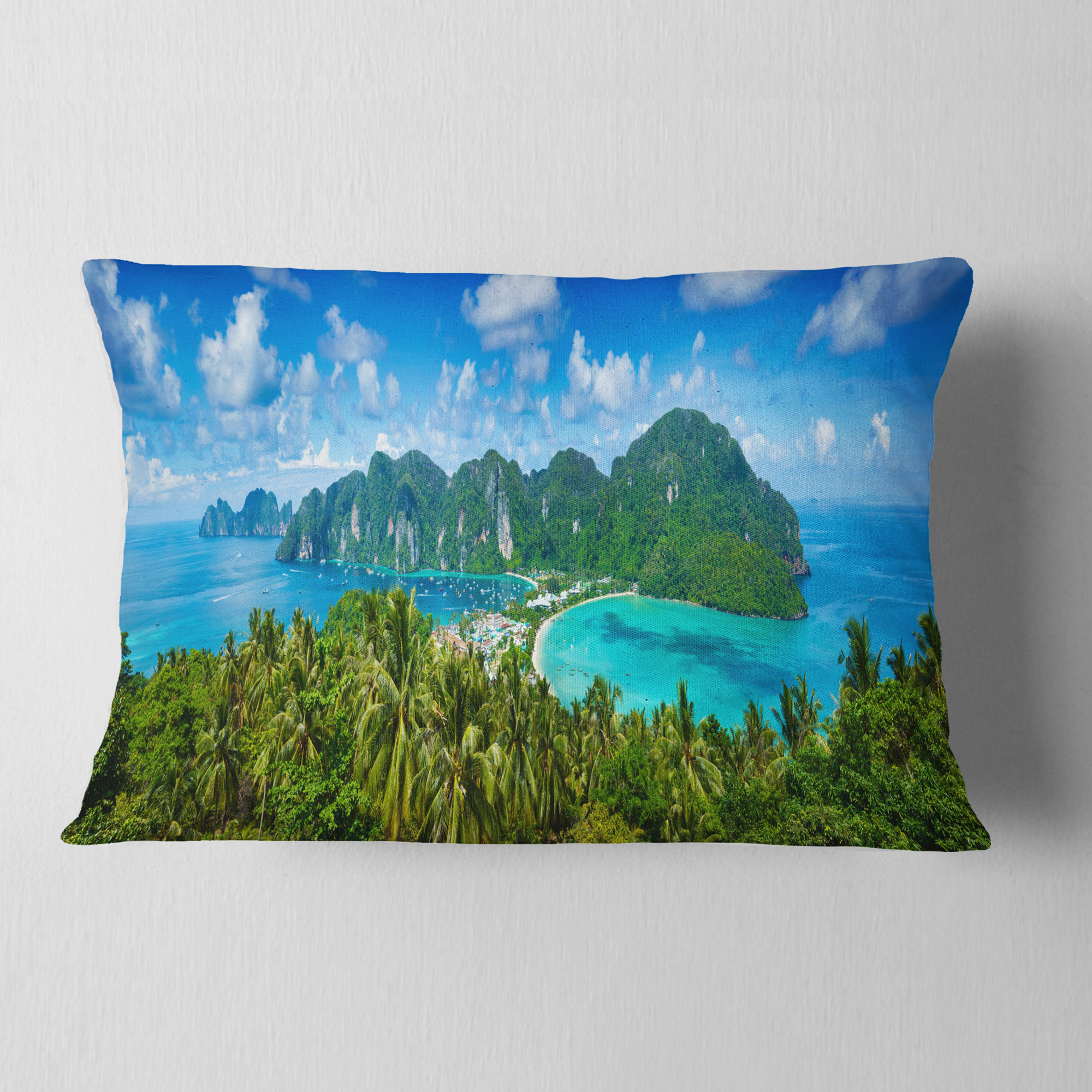Designart Tropical Island Panorama - Photography Throw Pillow - 12x20