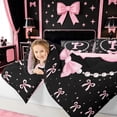thumbnail image 3 of meiyoeat Pink Ribbon Bowknot Twin Comforter Sets For Girls,Lovely Bowtie Alphabet Print P Bedding Set For Kids,Pink Reversible,2pcs, 3 of 7