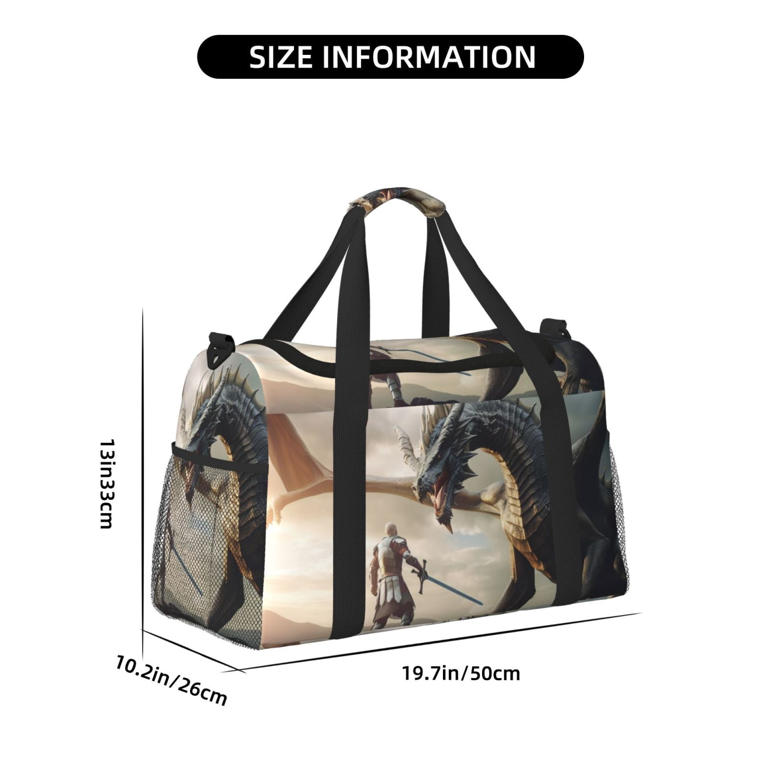 Fuzoiu Swordsman Cool Dragon Print Travel Duffle Bag,Carry On Tote Bags,Duffel Bag,Sport Gym Bag, Hospital Bag for Labor and Delivery, Overnight Bag,Luggage Bag