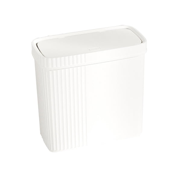 Papelera delgada con tapa a presión para dormitorios universitarios. Versátil. Blanco