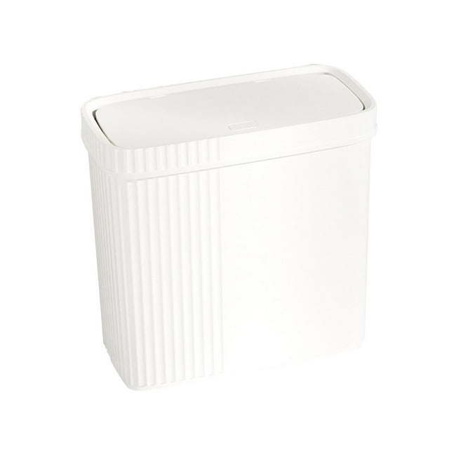 Cubo de basura delgado con tapa a presión para inodoro, contenedor multiusos. Blanco