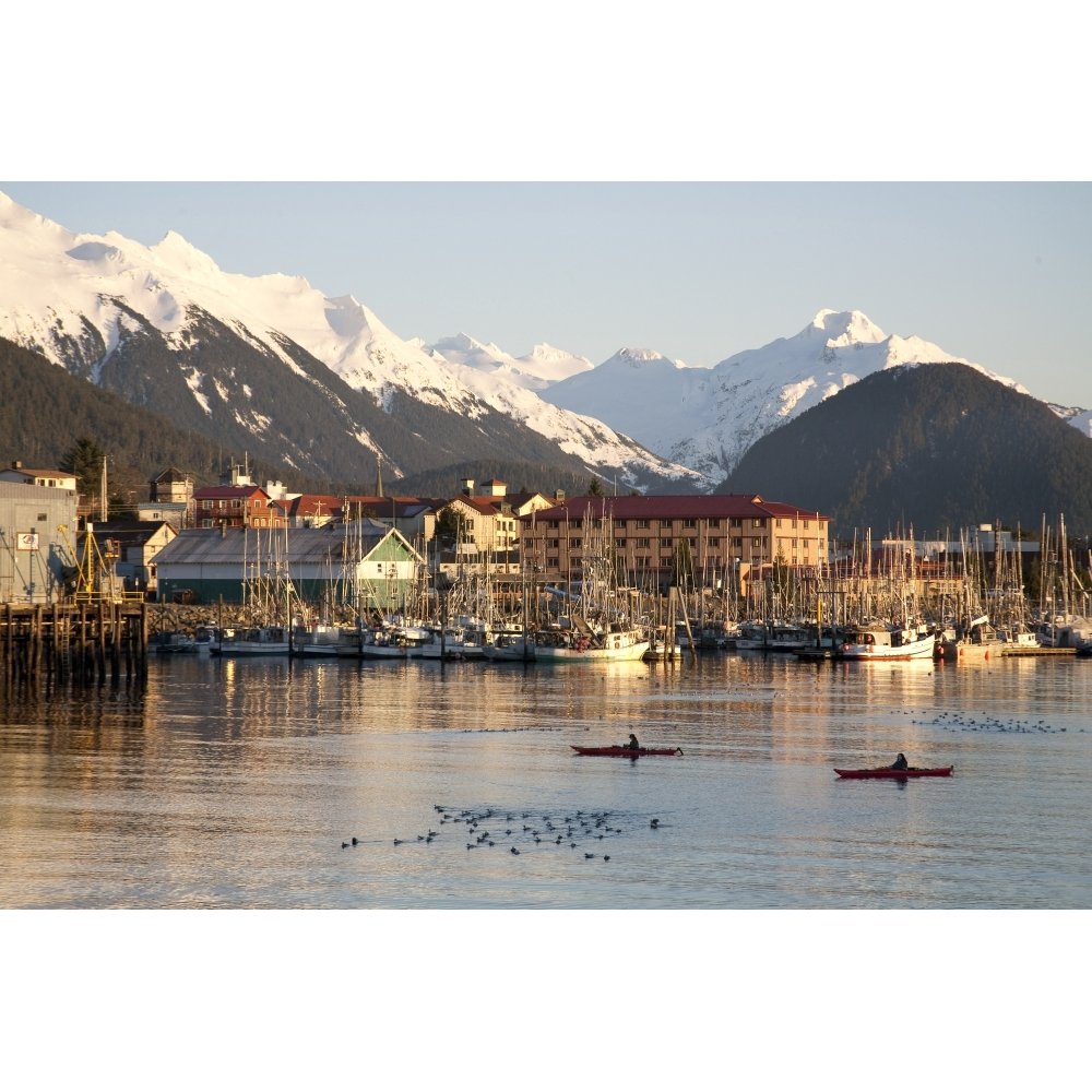 Kayakers In Sitka Sound At Sunset Between Japonski & Baranof Islands