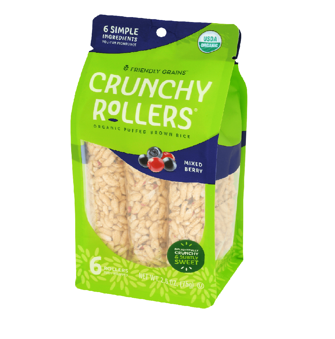 Friendly Grains Crunchy Rice Rollers – Mixed Berry - Delicious Crispy Puffed Gluten-Free Brown Rice Cakes – Healthy Snacks for Adults and Kids – Tasty, Nutritious Alternative to Chips (8 Packs of 6)