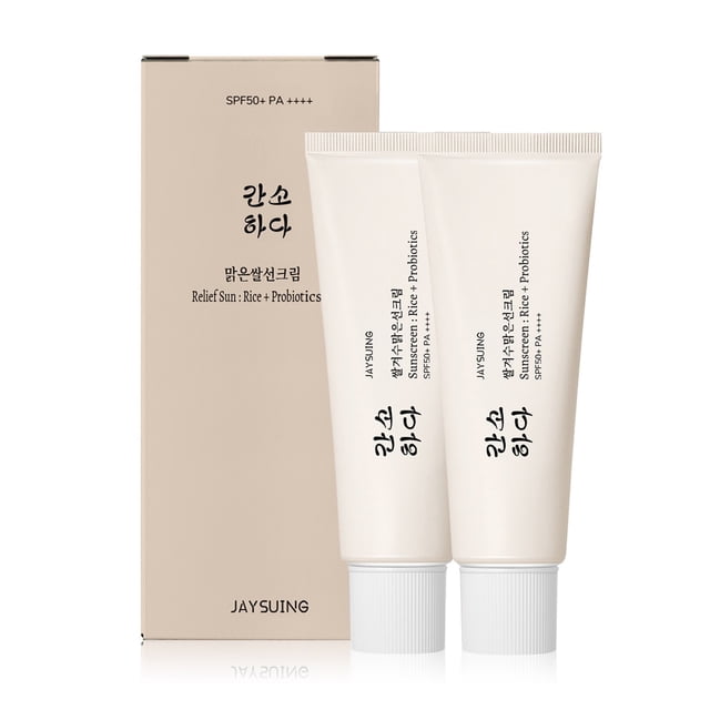 On Sale JAYSUNG Relief Sun Cream SPF50+ PA++++ with Rice and Probiotics, Broad Spectrum Protection, 50ml (2 Pack)