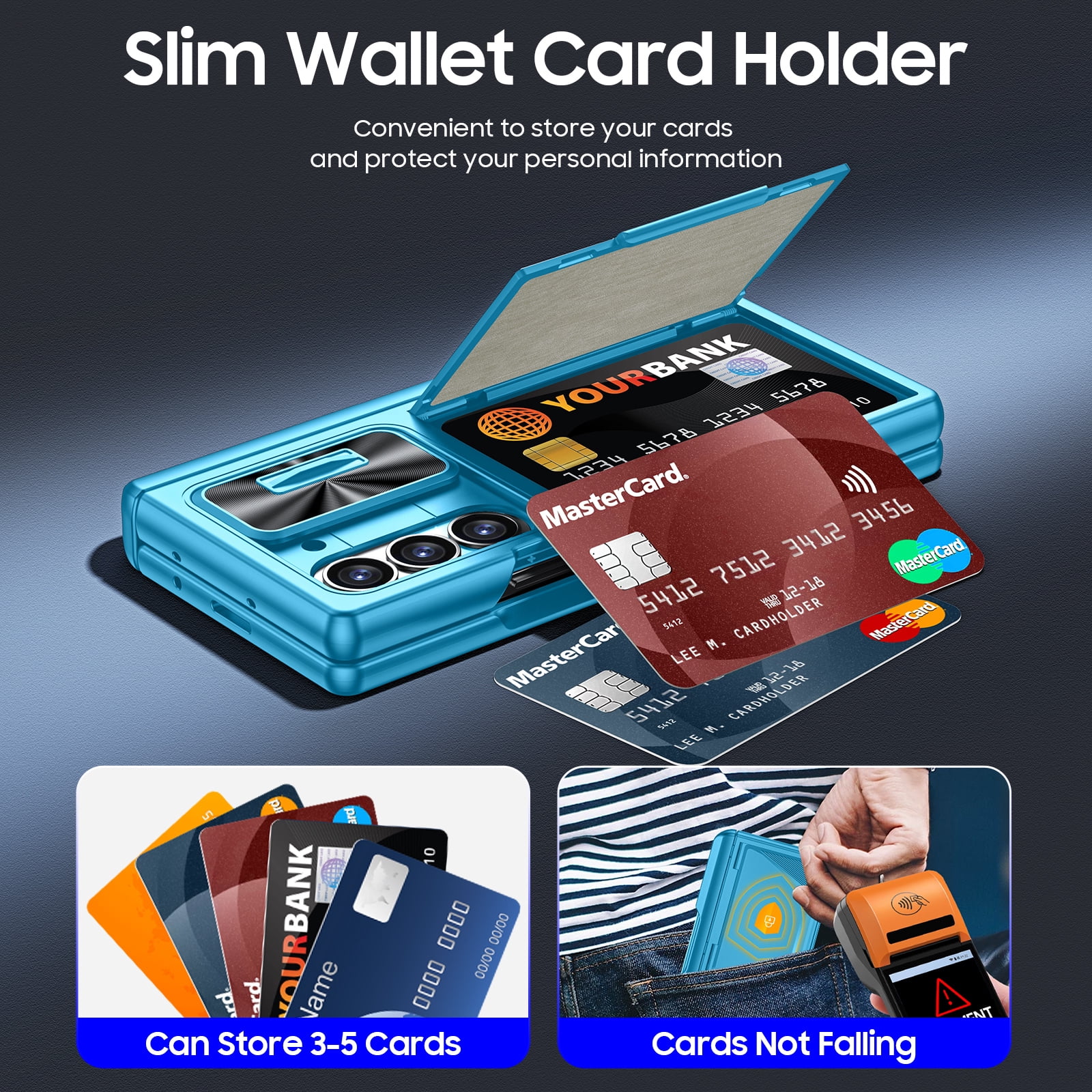 Oupeigar for Samsung Galaxy Z Fold 6 Phone Case,with RFID Cards Holder,S Pen Holder,Camera Cover, Shockproof Silicone Protective Case-Light Blue