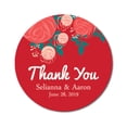thumbnail image 1 of Darling Souvenir Personalized Bride Groom Names And Date Envelope Seals Round 45 Pcs Rose Floral Thank You Stickers-Green, 1 of 4
