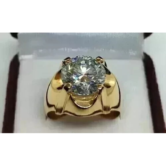 4Ct Round Cut Lab Created Diamond Men's Engagement Ring 14K Yellow Gold Finish