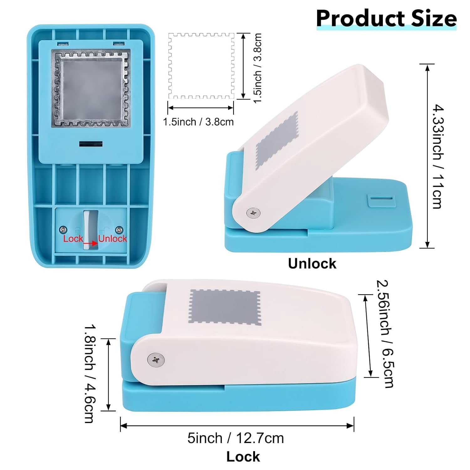Niuxa Stamp Puncher 1.5x1.5inch Large Square Postage Stamp Punch |Stamp Hole Puncher| Scalloped Rectangle Lever Action Paper Punches for Crafting Scrapbooking DIY Card Making Arts Crafts Supplies