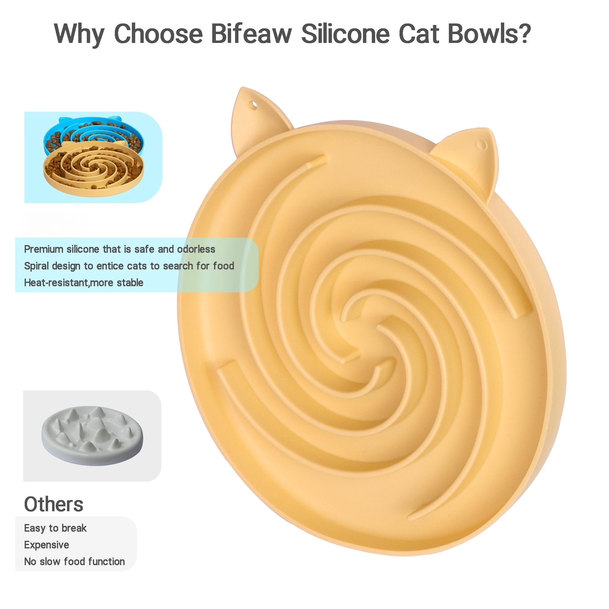 Slow Feeder Cat Bowl, Easy to Clean Silicone Bowl, Ideal for Dry and Wet Food (Green and Blue)