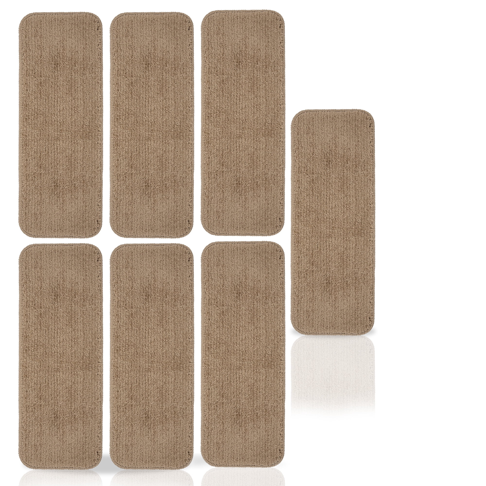 Ottomanson Softy Washable Non-Slip Rubberback Solid 9" x 26" Indoor Stair Treads, 7 Pack, Camel