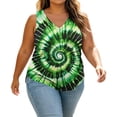 thumbnail image 5 of Women Plus Size Sleeveless V-Neck Tie Dye Tank Top, Loose Flowy Curved Hem Casual Summer Blouse, 5 of 8