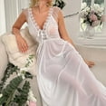 thumbnail image 4 of WTOBBY Women's Polka Dot Mesh Nightgown, Contrast Panel Long Chemise, Sheer Sleeves with Ruffled Hem, Comfortable Sleep Dress ,White 2XL, 4 of 5