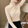 thumbnail image 6 of Arlun,Women's Turtleneck Neck Tshirts Oversized Long Sleeve Slim Fitted T Shirts Casual Soft Comfortable Lightweight Solid Color Basic Tops for Fall Winter 2025 Beige L, 6 of 8