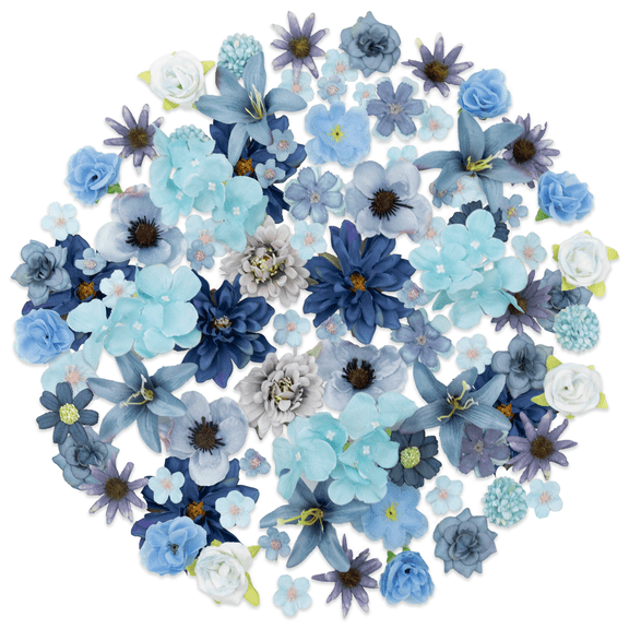 Blue Artificial Flowers Combo, 80 Pcs Lifelike Silk Fake Flowers with 30 Stems (Dahlia, Roses, Peony) - DIY Wedding Bouquets, Table Centerpieces, Home Decor, Baby Shower Crafts