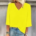 thumbnail image 4 of KBZDBZC Tshirts Shirts for Women Women's Solid Color Fashion Casual V Neck Three Quarter Sleeve Tops Women T Shirt Women’S Blouses Blouse Tops for Women(Yellow,XXXXL), 4 of 4