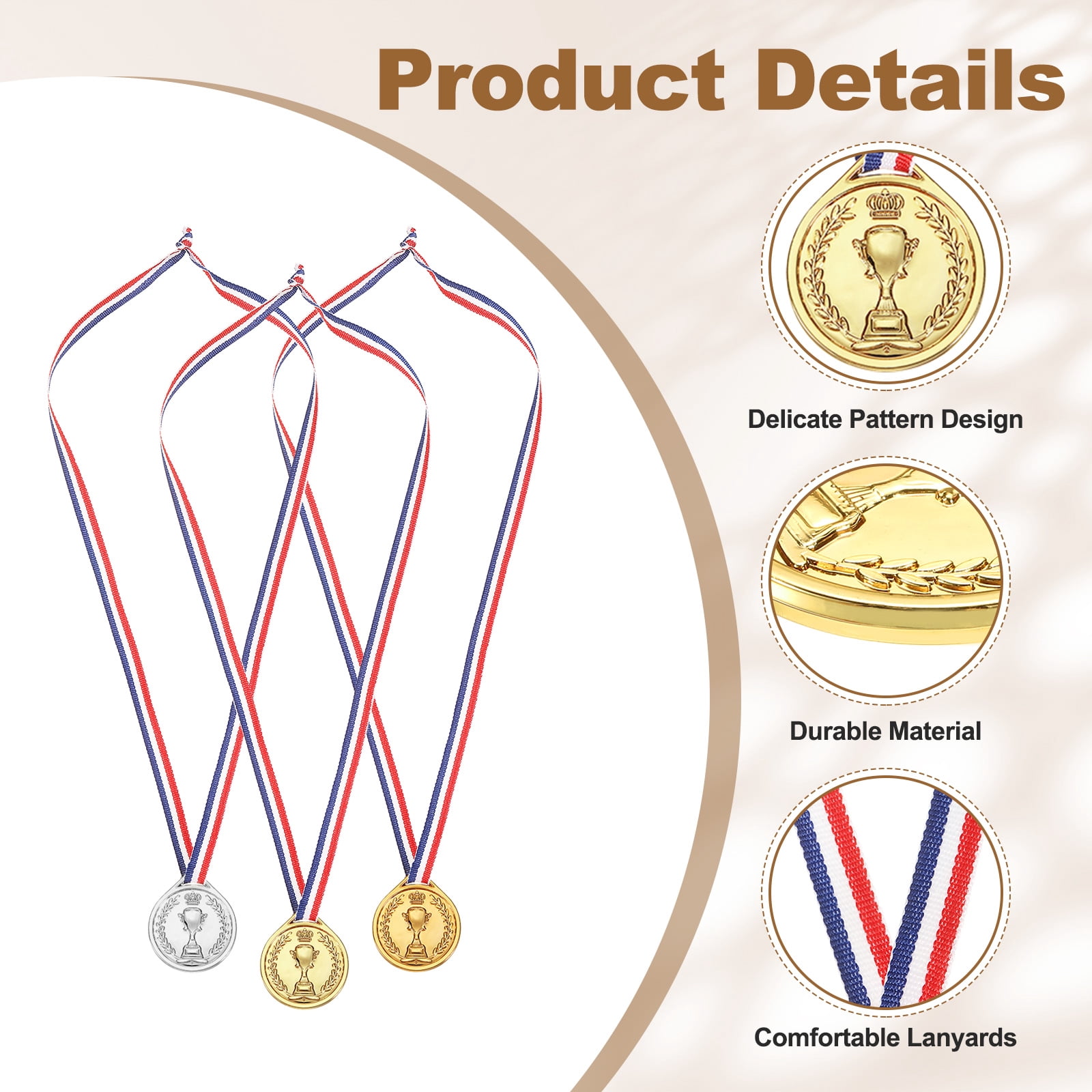 Uxcell Award Medals, 72 Pcs Gold Silver Bronze Plastic Award Medals Printed with Trophy Patterns  with Lanyards for Teen Sports, Games, Competitions, Party Favors Decorations