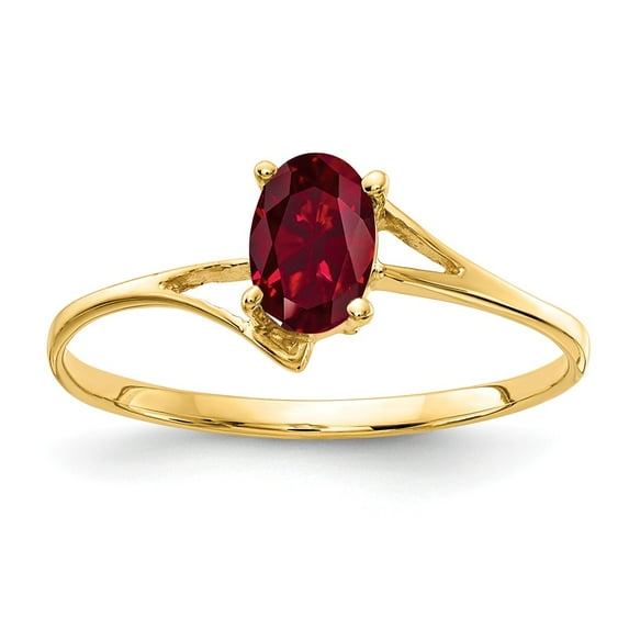 Solid 14k Yellow Gold 6x4mm Oval Created Ruby Ring Band Size 7
