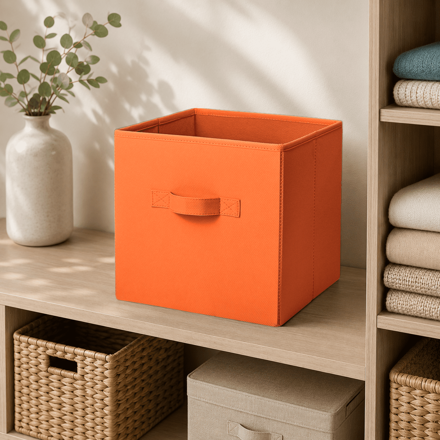 Mainstays Collegiate Collapsible Fabric Bins 10.5X10.5, Competitive Orange, 4 Pack