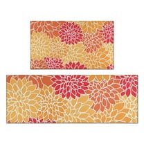 Orange Floral and Petal Pattern Kitchen Rugs Sets Of 2,Anti Fatigue Kitchen Mat Rugs Non Slip Washable,Decorative Kitchen Floor Mats for Kitchen,Sink,Laundry,17"x30" 17"x47"
