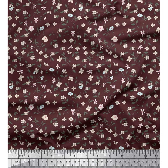 Soimoi Crepe Silk Fabric Leaves & Floral Shirting Print Fabric by Yard 42 Inch Wide