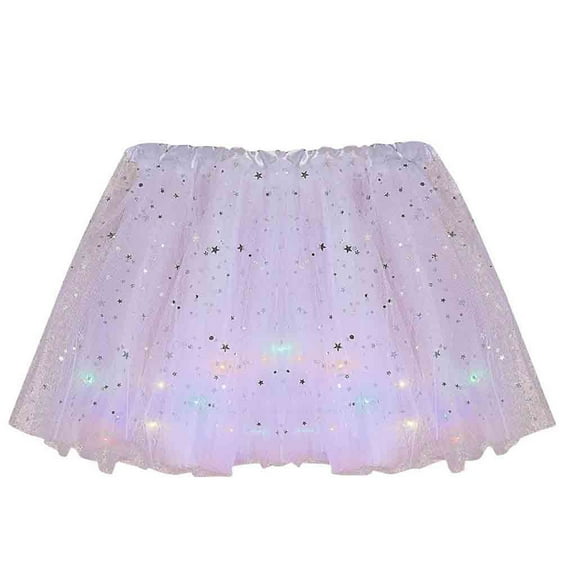 IROINNID Women's Skirt Star Sequins Mesh Pleated Tulle Princess Skirt With LED Small Bulb Skirt Short Elastic Waist Short Solid Color Skirt