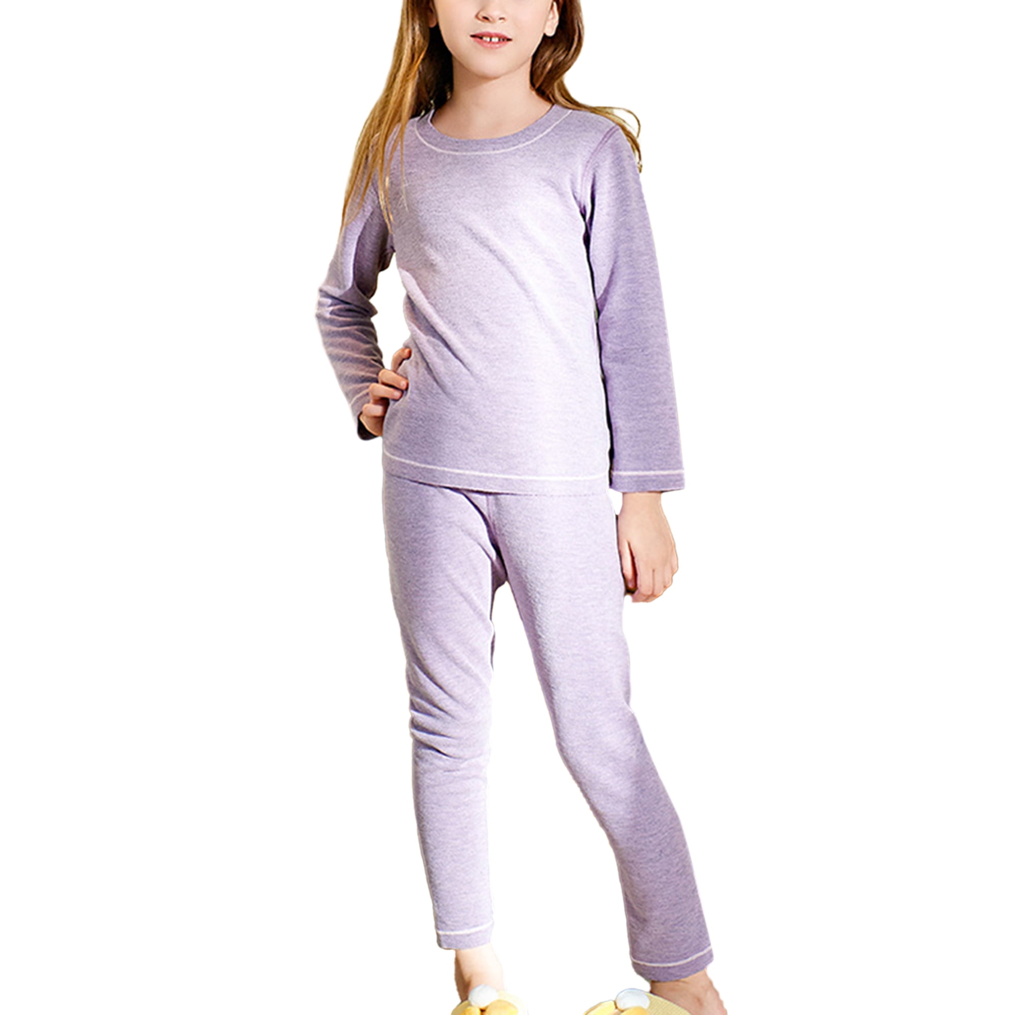 LUXUR Kids Thermal Underwear Set Long Sleeve Pajamas Sets Crew Neck Nightwear Base Layer Johns Elastic Waist Leggings Purple 140cm Walmart