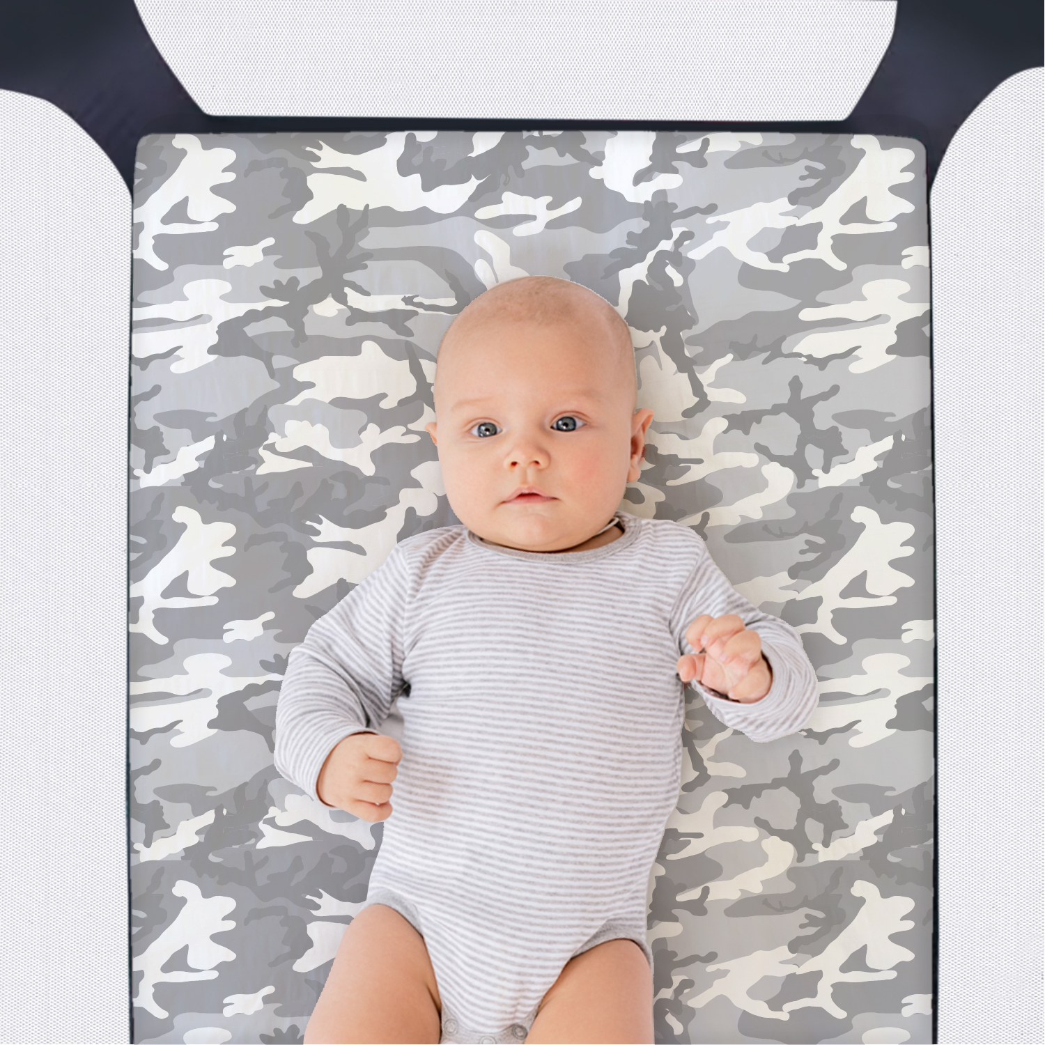 The Peanutshell Pack n Play, Mini Crib, Portable Crib or Fitted Playard Sheets for Baby Boys, 2 Pack Set, Blue and Grey Camo - image 3 of 4