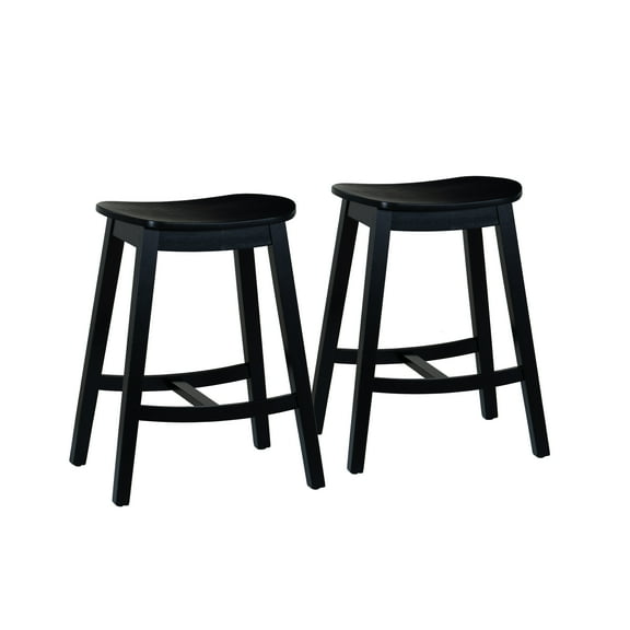 Linon Condal 26" Backless Wood Saddle Counter Stool, Set of 2, Black