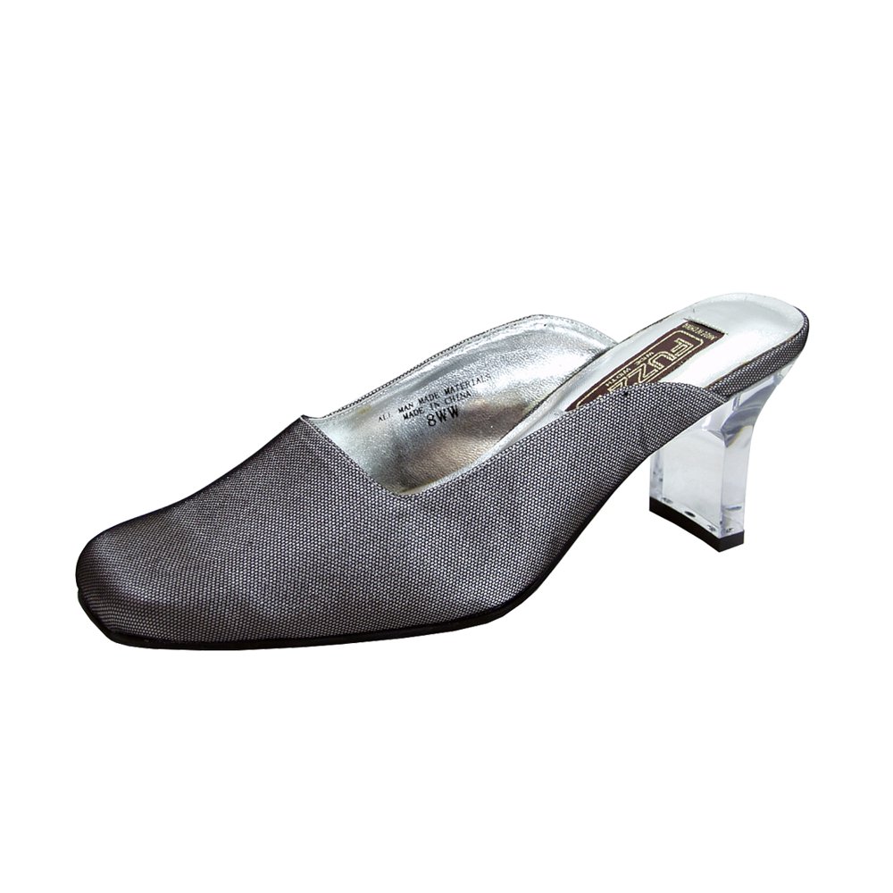 Fuzzy FUZZY Aria Women's Wide Width Lucite Heel Dress Mules SILVER 10