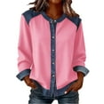 thumbnail image 3 of Button Down Shirts for Women Color Block Spring Tops Summer Long Sleeve Dressy Casual Work Blouses, 3 of 8