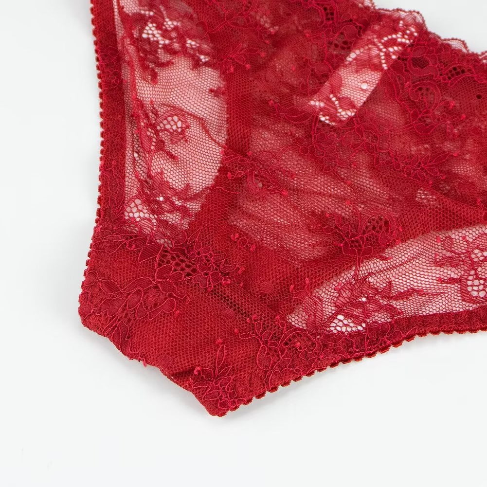 Varsbaby Lingerie Set for Women Sexy Lace Bra and Panty Thongs Sets Unlined Demi-Cup Underwire Bra and See Though Panties