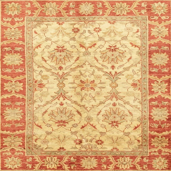 Ahgly Company Indoor Square Abstract Chrome Gold Yellow Oriental Area Rugs, 6' Square