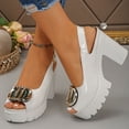 thumbnail image 3 of Dakaela Women's Open Toe Slingback Pumps Leather Chunky High Heel Sandals Platform Dating Party Wedding Dress Sandals Shoes White 9.5, 3 of 8