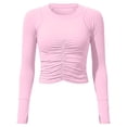 thumbnail image 2 of WDDDD Women's Ruched Long Sleeve Cropped Round Neck Athletic Yoga Top Red M, 2 of 5
