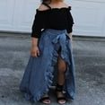 TAIAOJING Girls' Summer Clothing Set Black Half Sleeved Off Shoulder Suspender Top Split Denim Skirt Three Piece Set Black Jacket For 3-4 Years
